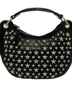 JIMMY CHOO Stellar Black Silver Leather Hardware Handbag